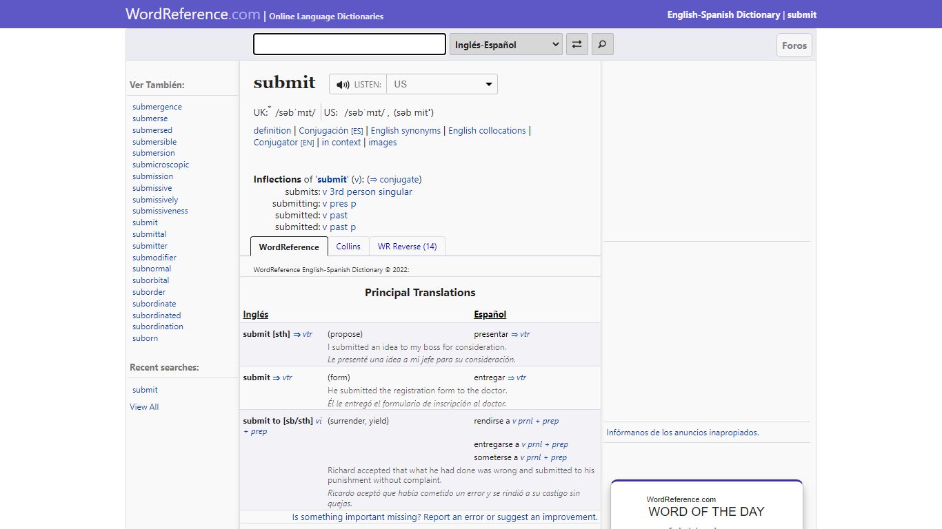 submit - English-Spanish Dictionary - WordReference.com